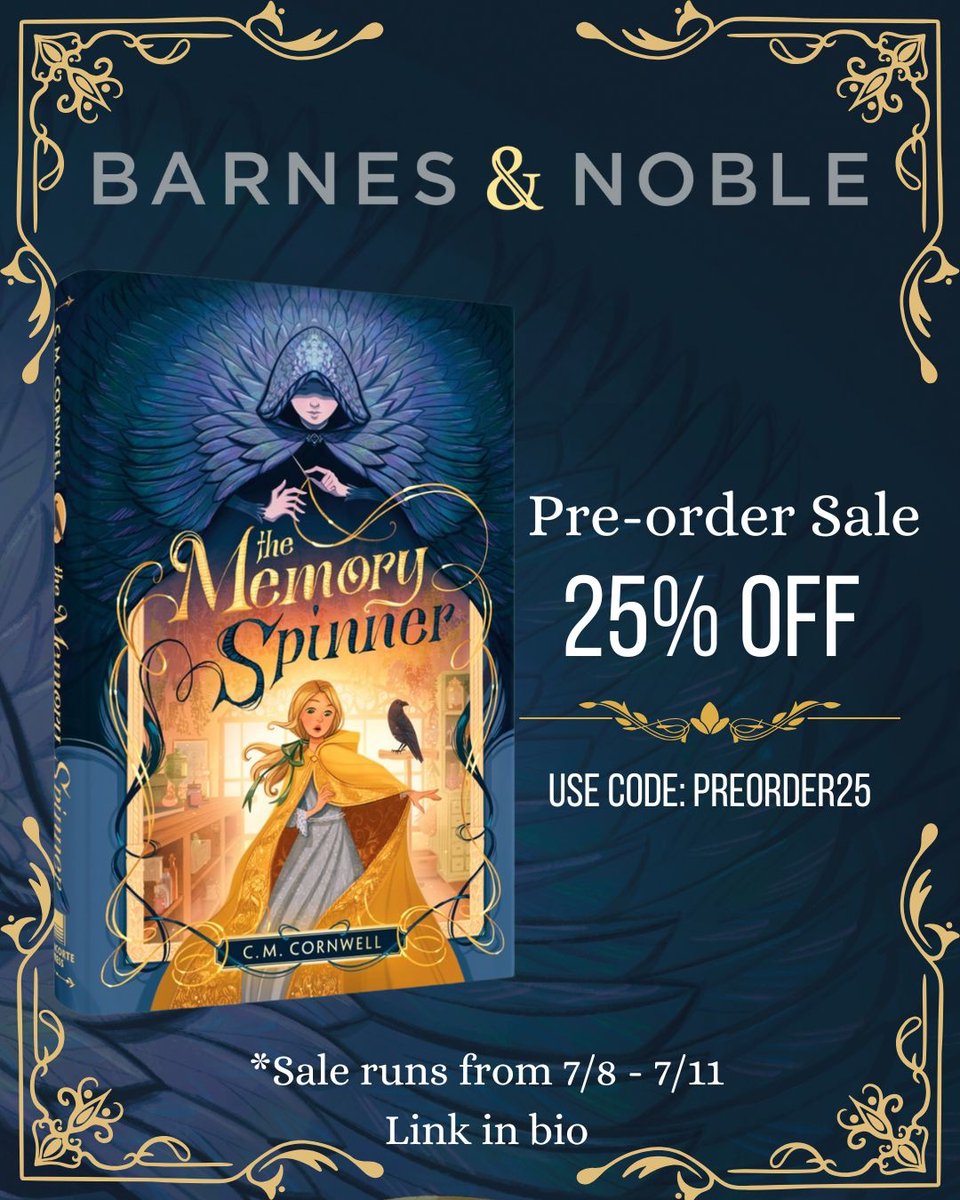 cm_cornwell's tweet photo. It’s that magical time of year again —when B&amp;N runs their preorder sale!

If you haven’t had the chance to snag a copy of my debut middle grade fantasy, THE MEMORY SPINNER, now is the time. This will likely be the last sale before it comes out next month! 🔗 in bio! https://t.co/sIeUTOz0ay