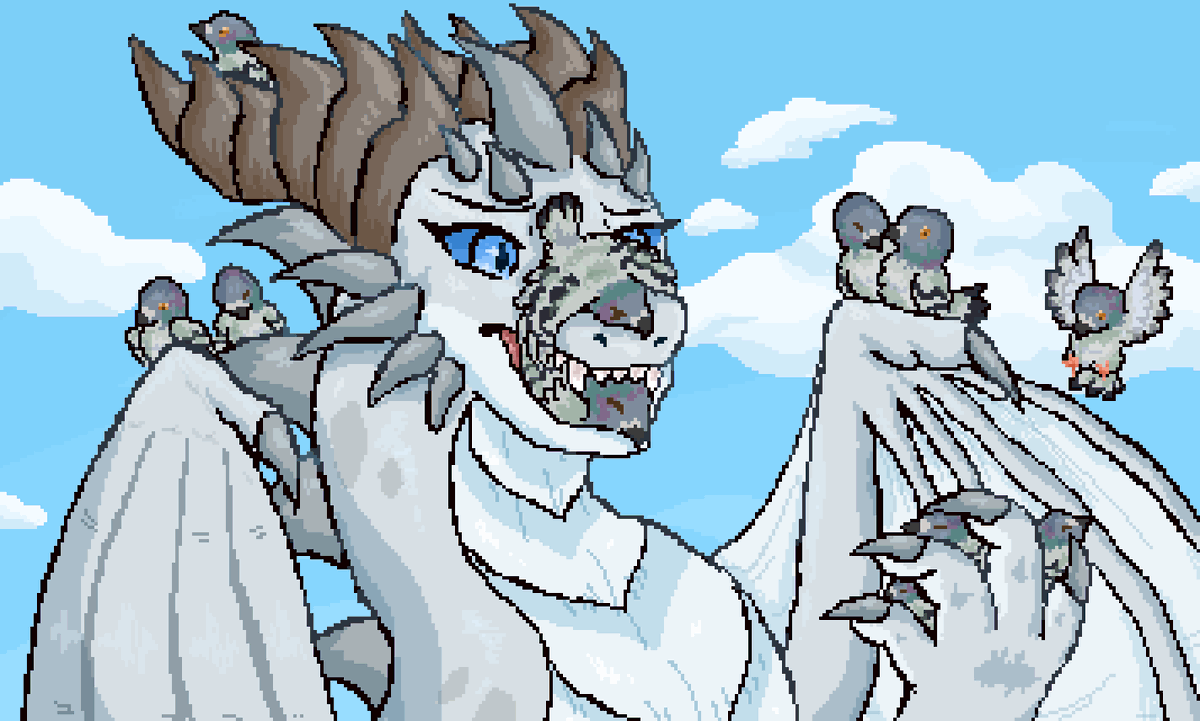 Pigeons have 0 survival instincts, they'll roost on a colossal dragon if they could!
#dragon #pixelart