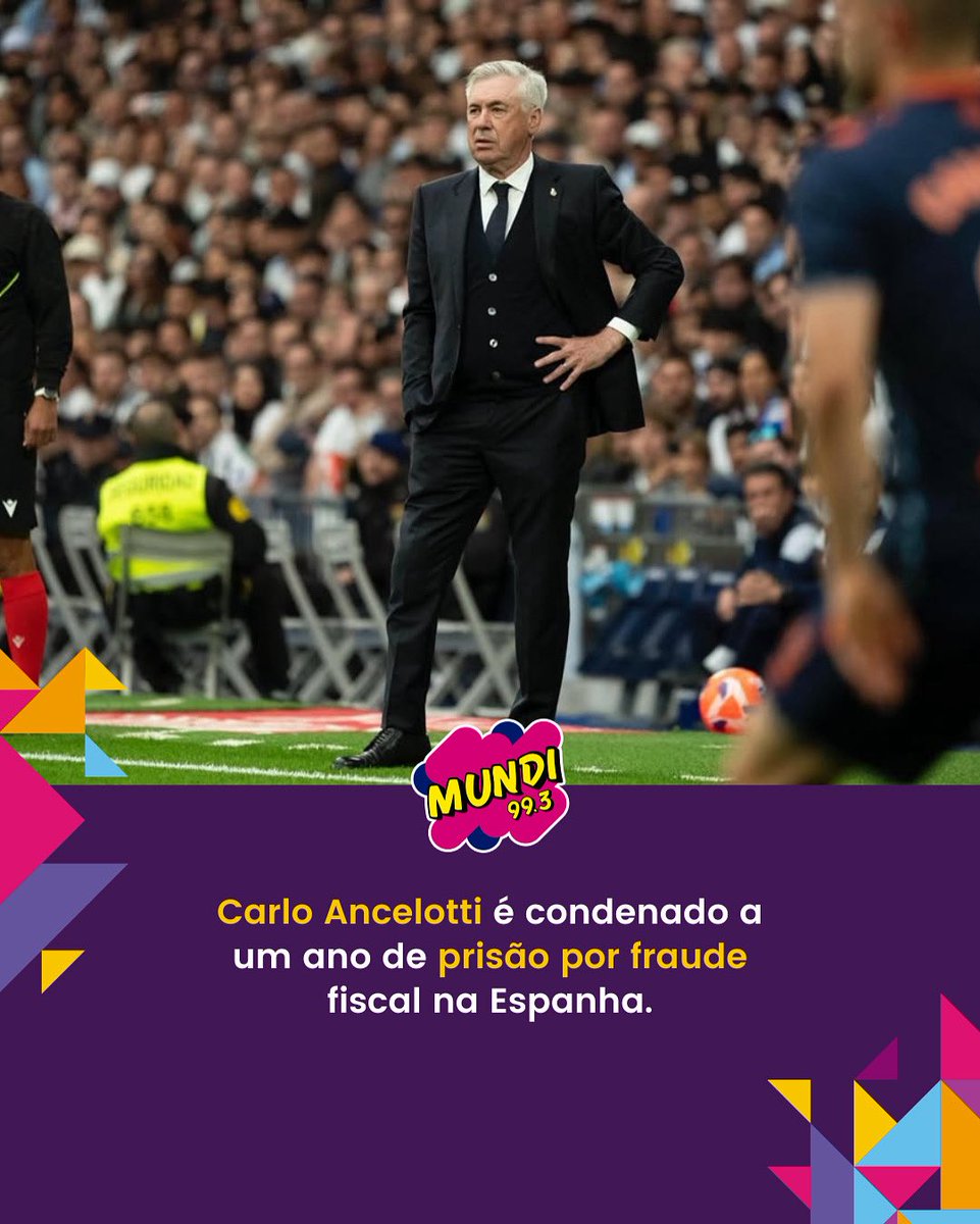 mundifm's tweet photo. 🚨 ANCELOTTI CONDENADO

Treinador da seleção brasileira foi condenado a um ano de prisão por acusação de fraude fiscal na Espanha. 

O italiano terá que pagar uma multa de R$ 2,4 milhões e está proibido de receber auxílio público durante três anos!

#ancelotti https://t.co/R38NTgyNKL