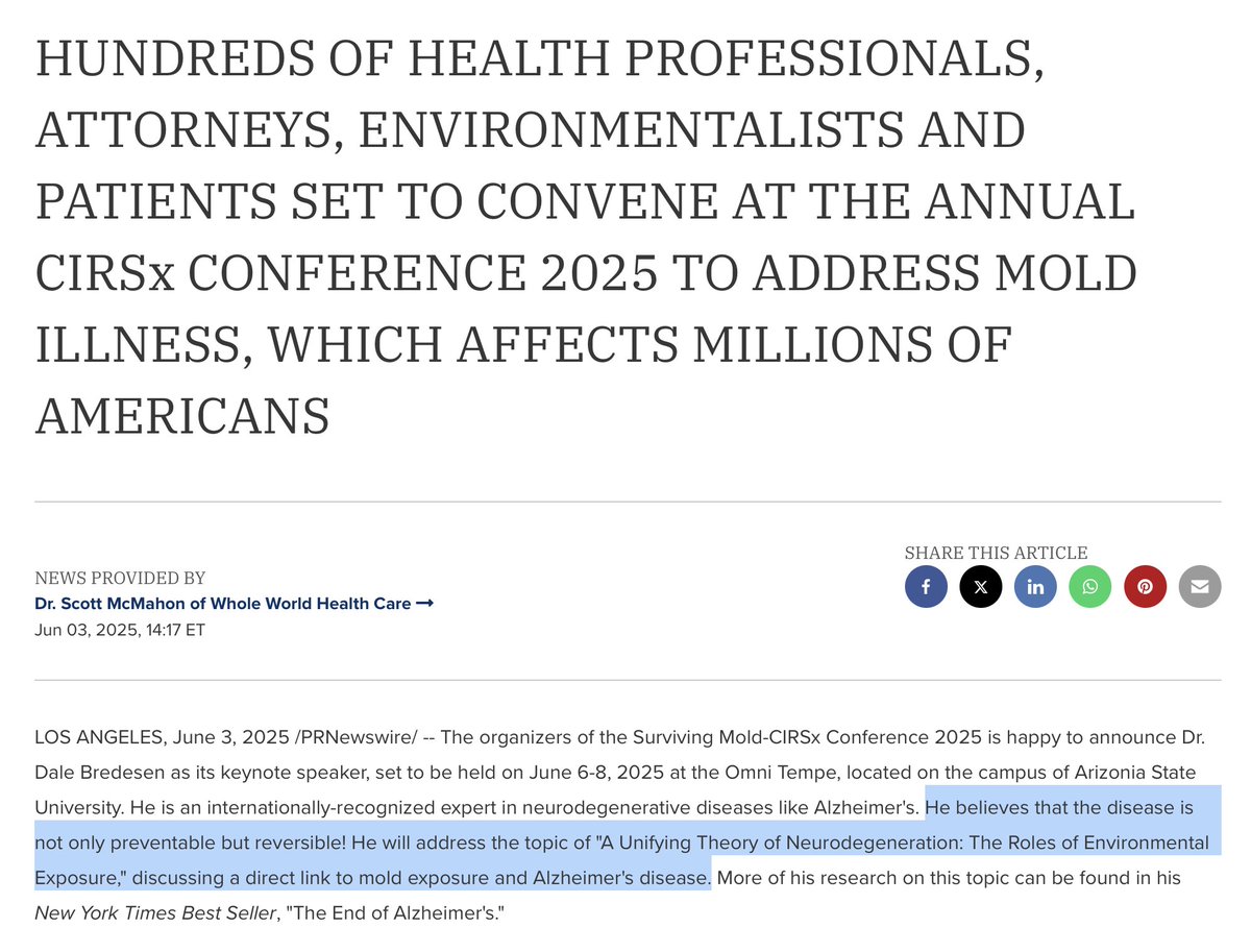 cognactive's tweet image. An internationally recognized expert in neurodegenerative disease discussing a direct link to mold exposure and Alzheimer's disease. Interesting!