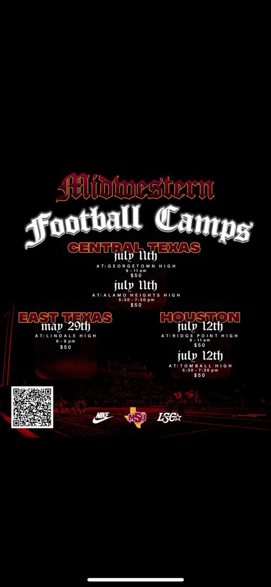 Malachi Rivas 2026 QB (@malachi_rivas_) on Twitter photo I will be camping with <a href="/MSUTexasFB/">Midwestern State Football</a> this Saturday (July 12th) at 9am ! <a href="/CoachKirkBryant/">Kirk Bryant</a> <a href="/coachfrazierMSU/">Coach Blake Frazier</a>
<a href="/gonz5307/">Coach Gonzalez M.Ed</a> <a href="/CoachGomez_SRT/">Carlos Gomez</a> <a href="/coachp_3cpa/">Trey Payne</a> I will be camping with <a href="/MSUTexasFB/">Midwestern State Football</a> this Saturday (July 12th) at 9am ! <a href="/CoachKirkBryant/">Kirk Bryant</a> <a href="/coachfrazierMSU/">Coach Blake Frazier</a>
<a href="/gonz5307/">Coach Gonzalez M.Ed</a> <a href="/CoachGomez_SRT/">Carlos Gomez</a> <a href="/coachp_3cpa/">Trey Payne</a>