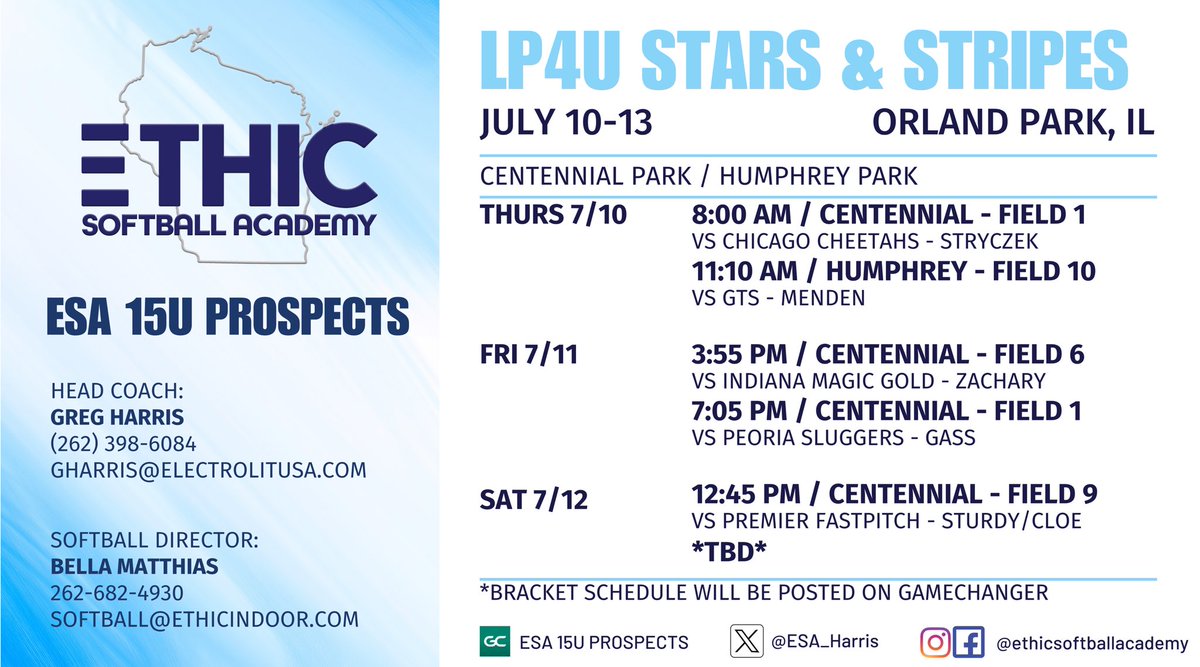 Game Schedule for the LP4U Stars &amp; Stripes in📍Orlando Park, IL!! 💥

<a href="/ashlee_barry17/">Ashlee Barry</a> <a href="/ryleighboughner/">Ryleigh Boughner</a> <a href="/Browne_Chiara/">Chiara Browne</a>  <a href="/olivia_czuk/">olivia czuk</a> <a href="/Mia22Guajardo/">Mia Guajardo</a> @briellahack <a href="/CiaraHage_51/">Ciara Hage</a> <a href="/ElsaJensen5050/">Elsa Jensen</a> <a href="/hope_lehnen/">Hope Lehnen 2027</a> <a href="/AveryS41179/">Avery Schaak</a> <a href="/Elise_warnock/">Elise Warnock 2027</a> <a href="/Lily_Woida17/">Lily Woida</a>  <a href="/sydneyy_york/">Sydney York</a>