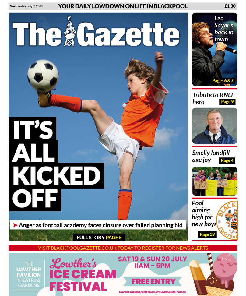 National World Design Hub (@nwdesignhub) on Twitter photo Vibrant front design by Stu Chandler for today's <a href="/The_Gazette/">Blackpool Gazette</a>, but not good news as a football academy faces closure over a failed planning bid submitted to <a href="/wyrecouncil/">Wyre Council</a>. Also, <a href="/LeoSayerReal/">Leo Sayer</a> is back in town, there's a tribute to an <a href="/RNLI/">RNLI</a> hero and an <a href="/amos_wynn/">Amos Wynn</a> <a href="/BlackpoolFC/">Blackpool FC</a> story. Vibrant front design by Stu Chandler for today's <a href="/The_Gazette/">Blackpool Gazette</a>, but not good news as a football academy faces closure over a failed planning bid submitted to <a href="/wyrecouncil/">Wyre Council</a>. Also, <a href="/LeoSayerReal/">Leo Sayer</a> is back in town, there's a tribute to an <a href="/RNLI/">RNLI</a> hero and an <a href="/amos_wynn/">Amos Wynn</a> <a href="/BlackpoolFC/">Blackpool FC</a> story.