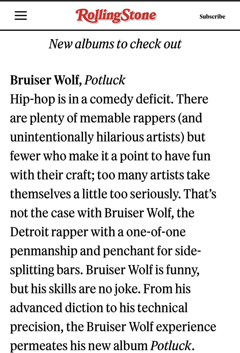 Bruiser Wolf (@theebruiserwolf) on Twitter photo Rolling Stone says POTLUCK is thee New Album To Check Out
So if you havenโt yet, what are you waiting for? ๐พ๐ฅ๐ค๐ฝ thanks <a href="/andrejgee/">๐๐ฃ๐ </a> Rolling Stone says POTLUCK is thee New Album To Check Out
So if you havenโt yet, what are you waiting for? ๐พ๐ฅ๐ค๐ฝ thanks <a href="/andrejgee/">๐๐ฃ๐ </a>