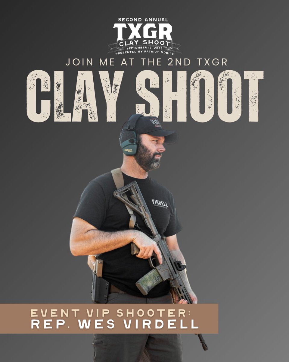 TXGunRights's tweet image. 📢 Event VIP Shooter: Rep. Wes Virdell
Representative Wes Virdell, a ninth-generation Texan and U.S. Air Force veteran, has been a staunch advocate for Second Amendment rights, previously serving as the Texas State Director for Gun Owners of America and representing House…