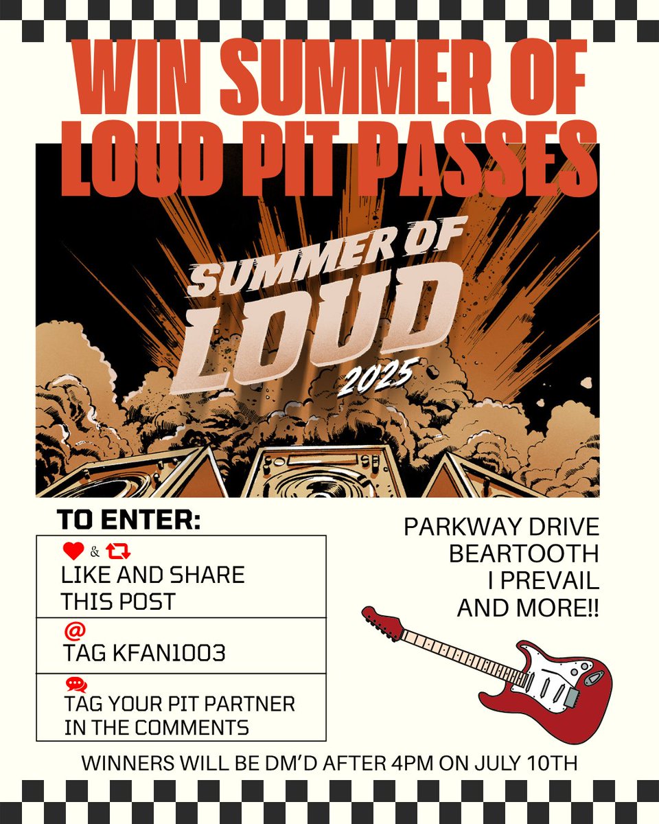 KFAN1003's tweet photo. Want to mosh in the pit at the Summer of Loud tour this Friday at Somerset Amphitheater?
🎸Like and Share This Post
🎸Tag @kfan1003
🎸Tag your friend you'd take to the mosh pit in the comments

Winner will be DM'd from this account July 10th after 4pm!
@iheartradio https://t.co/VGIo9KvXYt
