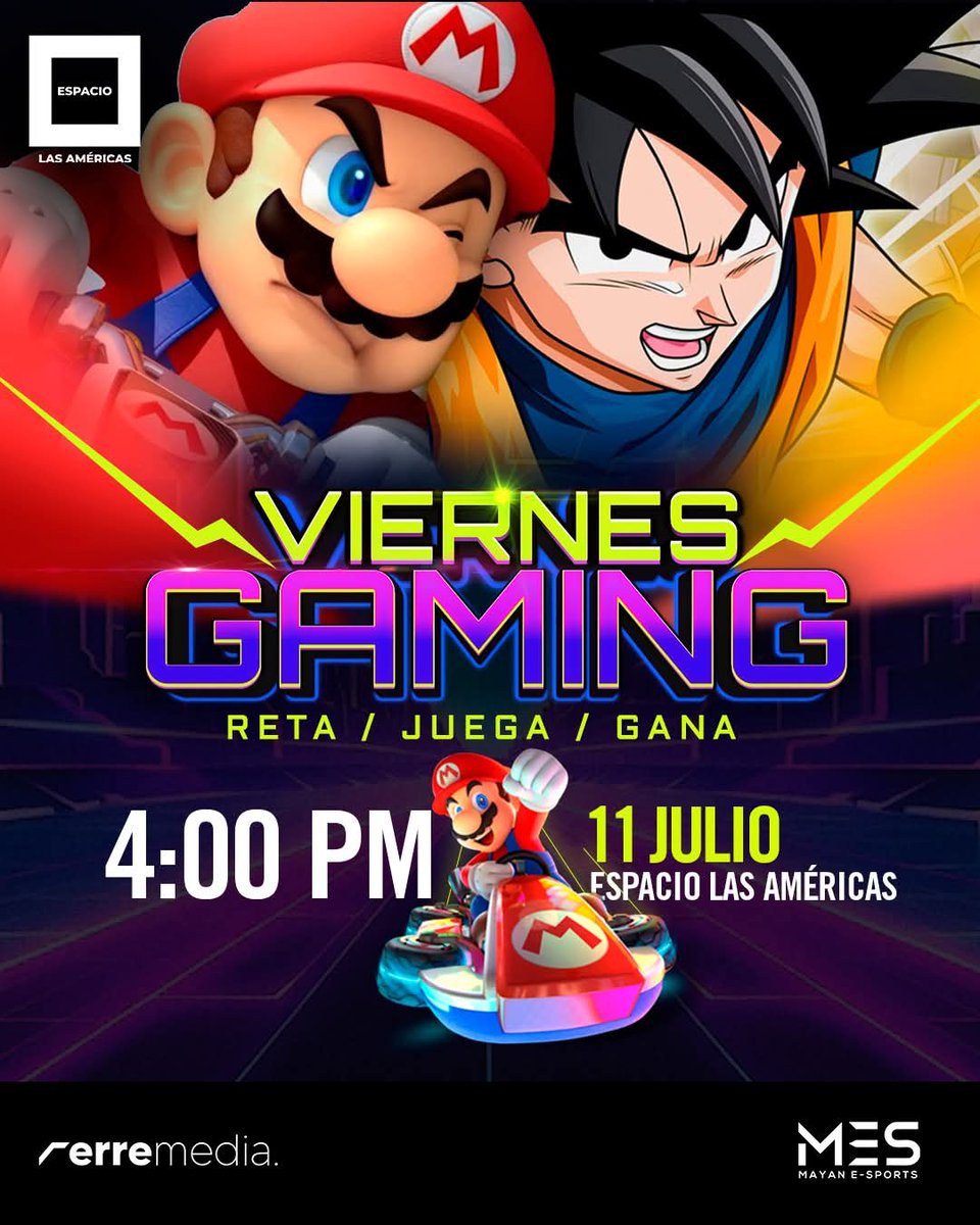 Morelia Gaming (@moreliagaming) on Twitter photo ¡VIERNES GAMING! 🎮🔥
ÚNETE a nosotros con Erremedia & <a href="/MayanEsports/">Mayanesports</a> para éste Desafío Gaming 🕹️
Espacio Las Américas hace la invitación, ENTRADA LIBRE y PREMIOS 🎉🥳
#ViernesGaming #EspacioLasAméricas #erremedia #MayanEsports #DragonBallFighterZ #MarioBros #Morelia #Gaming ¡VIERNES GAMING! 🎮🔥
ÚNETE a nosotros con Erremedia & <a href="/MayanEsports/">Mayanesports</a> para éste Desafío Gaming 🕹️
Espacio Las Américas hace la invitación, ENTRADA LIBRE y PREMIOS 🎉🥳
#ViernesGaming #EspacioLasAméricas #erremedia #MayanEsports #DragonBallFighterZ #MarioBros #Morelia #Gaming