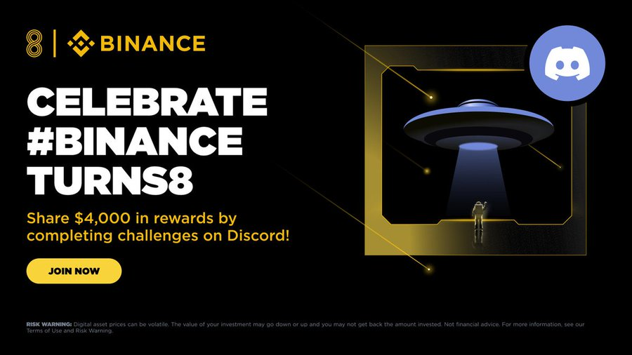 Velvet3231's tweet photo. Celebrate #BinanceTurns8 with 8 days of Discord challenges and exciting rewards: https://t.co/pz1mTi9KJp https://t.co/nGZyyCXQXH