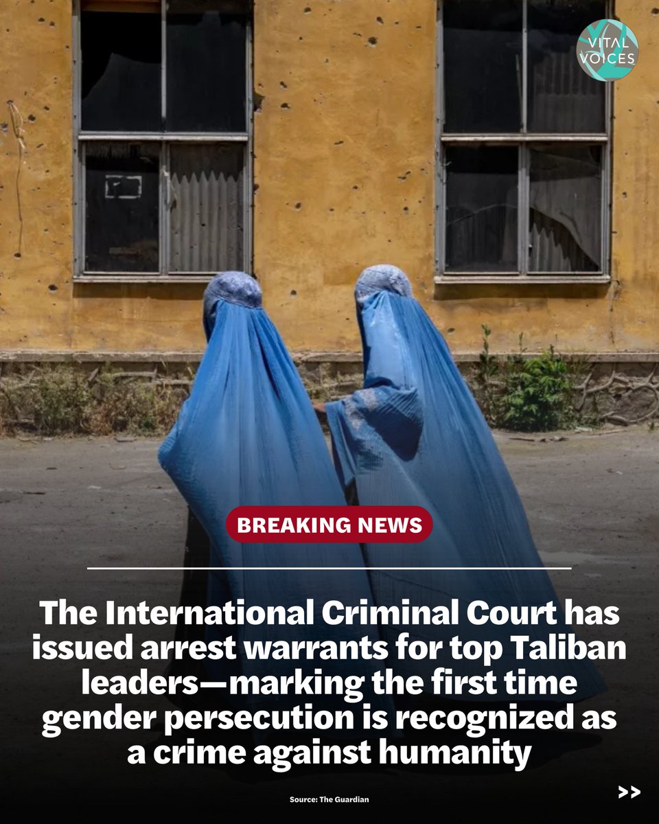 VitalVoices's tweet image. The ICC just issued arrest warrants for top Taliban leaders—charging them with crimes against humanity for persecuting women & girls.
TOMORROW in DC: Hear from Afghan women who lived it & resisted w/ @ShafiqaKhplwak, @Mahalwak & @SE_AfghanWGH
🔗 Tickets: support.vitalvoices.org/event/vital-vo…