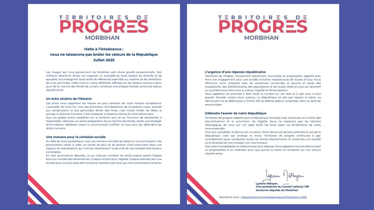 Face à l'intolérance, notre devoir est de réaffirmer les valeurs républicaines d'égalité et de respect. 🇫🇷 #Morbihan #ValeursDeLaRépublique"