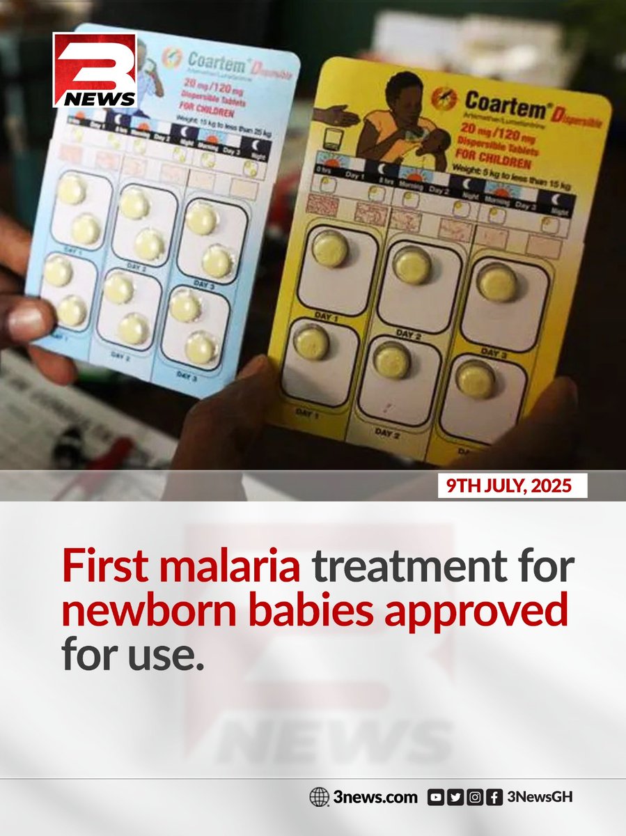 puganms's tweet photo. The first malaria treatment formulated for newborn babies has received approval for use, marking a groundbreaking development in healthcare.

This will go a long way to reduce infant mortality ☺️

 #3NewsGH https://t.co/eskd42zhkC