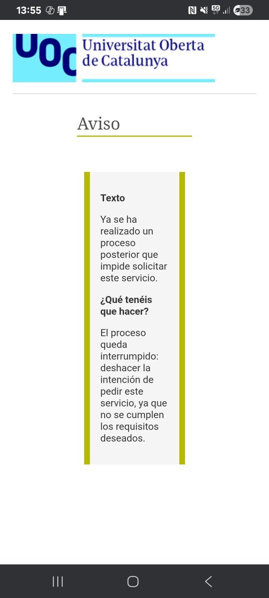 MonicaPerdigue4's tweet photo. @UOCrespon  . Hola ! Em surt error al fer la matrícula. No he pogut pagar perqué no m' enrevordava de la cláu i ara mo em deixa fer la matrícula. https://t.co/sO9owoNIUq