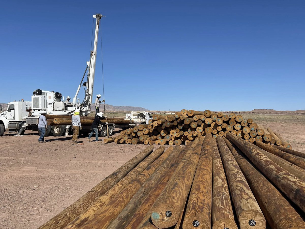 NTUAUtilities's tweet image. Light Up Navajo reaches Cameron North
NTUA electric line crews started scattering powerline poles in preparation for an extensive community powerline project.
After waiting decades and beyond - LUN will extend power to more than 20 Cameron North families living without.