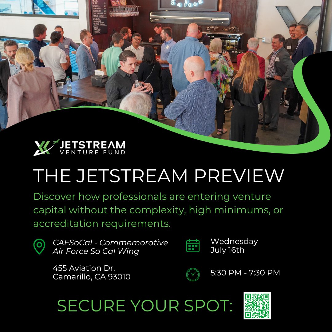 Step inside the Commemorative Air Force So Cal Wing on July 16 to discover how professionals are unlocking access to venture investing without traditional barriers. More info at jetstream-camarillo.eventbrite.com. #ad