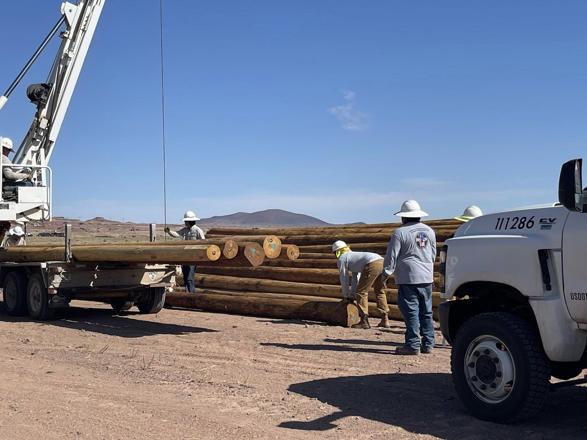 NTUAUtilities's tweet image. Light Up Navajo reaches Cameron North
NTUA electric line crews started scattering powerline poles in preparation for an extensive community powerline project.
After waiting decades and beyond - LUN will extend power to more than 20 Cameron North families living without.