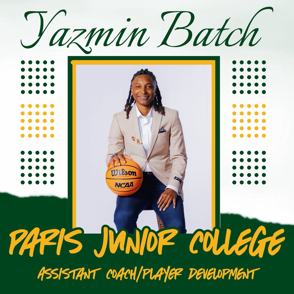 Welcome to PJC Coach Yazmin Batch! Coach Yaz is a native of Little Rock, Arkansas. She is a #JucoProduct of Fort Scott Community College, has a Bachelor’s degree from Delaware State University and a Master’s degree from UT Permian Basin. Show Coach Yaz some love! #AlwaysUs
