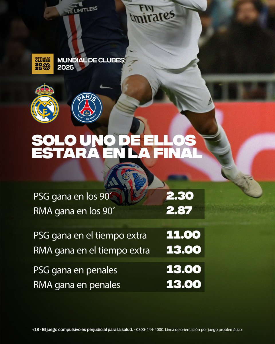 BUSCANDO AL SEGUNDO FINALISTA 🏆⚽

El vigente campeón de la Orejona se mide ante el máximo ganador de la Champions, por un cupo en la definición del Mundial de Clubes 🇫🇷💥🇪🇸

Y el CM te trae unas cuotas más que interesantes para este partidazo 🔥👀

¿Quién se meterá en la final?