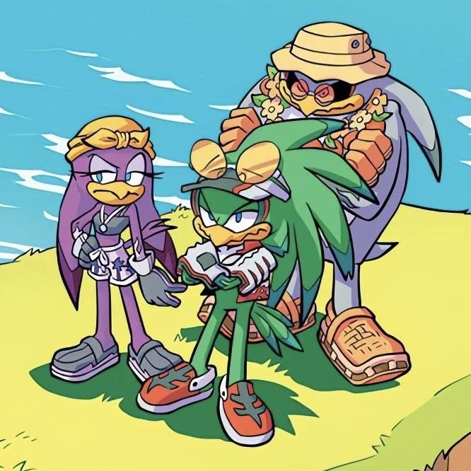 In IDW's Sonic the Hedgehog: Endless Summer, Jet the Hawk is revealed to wear Crocs clogs in sport mode when going to the beach.