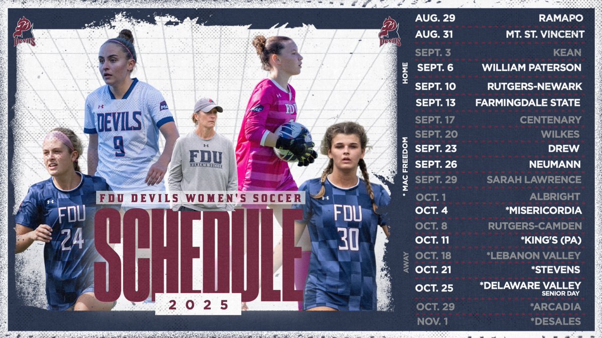 FDUDevils's tweet image. SCHEDULE RELEASE | Women’s Soccer Releases 2025 Schedule!
Full Release: tinyurl.com/vnnepkxu
#HornsUp #HeatsRising