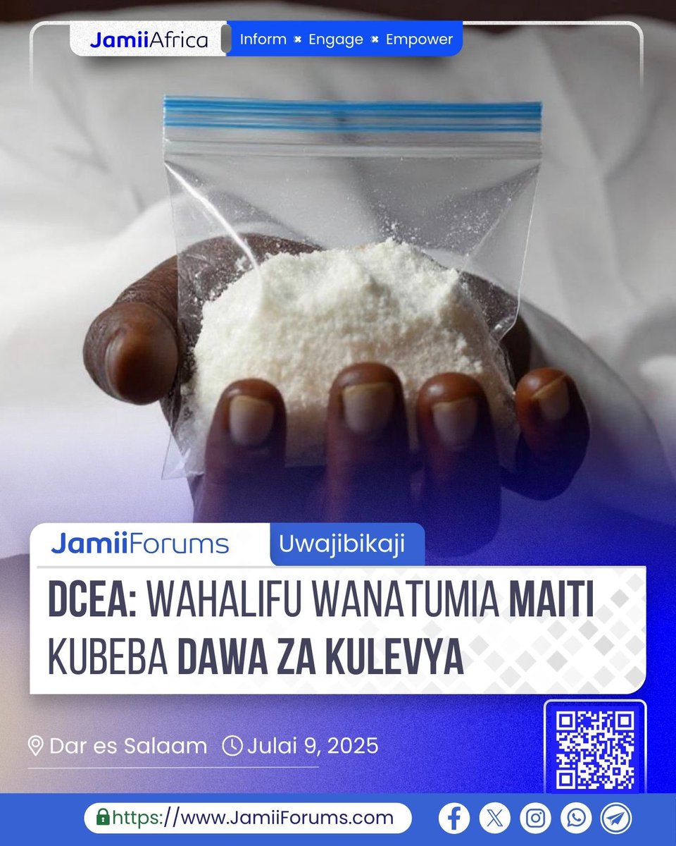 JamiiForums's tweet photo. DAR: Kamishna Jenerali wa Mamlaka ya Kudhibiti na Kupambana na Dawa za Kulevya (#DCEA), Aretas Lyimo amesema "Mamlaka imebaini kuwa kwa sasa Dawa hizo zinasafirishwa kupitia maiti hususan maiti kupasuliwa kichwa na kuondoa ubongo na kisha dawa hizo kuwekwa kwa ajili ya kusafirishwa"

Aidha, amesema kuwa katika operesheni maalum iliyofanyika nchi nzima kwa kushirikiana na vyombo vingine vya dola, wamefanikiwa kukamata kiasi cha kilo 37,197.142 za dawa hizo na watuhumiwa 64 wamekamatwa

Ameyasema hayo leo Julai 9, 2025, jijini Dar es Salaam, wakati akitoa taarifa ya utendaji kwa kipindi cha Mwezi Mei hadi Julai, 2025

Soma https://t.co/wNiWSSL9oO

#JamiiAfrica #JamiiForums #Accountability #Uwajibikaji #DawaZaKulevya