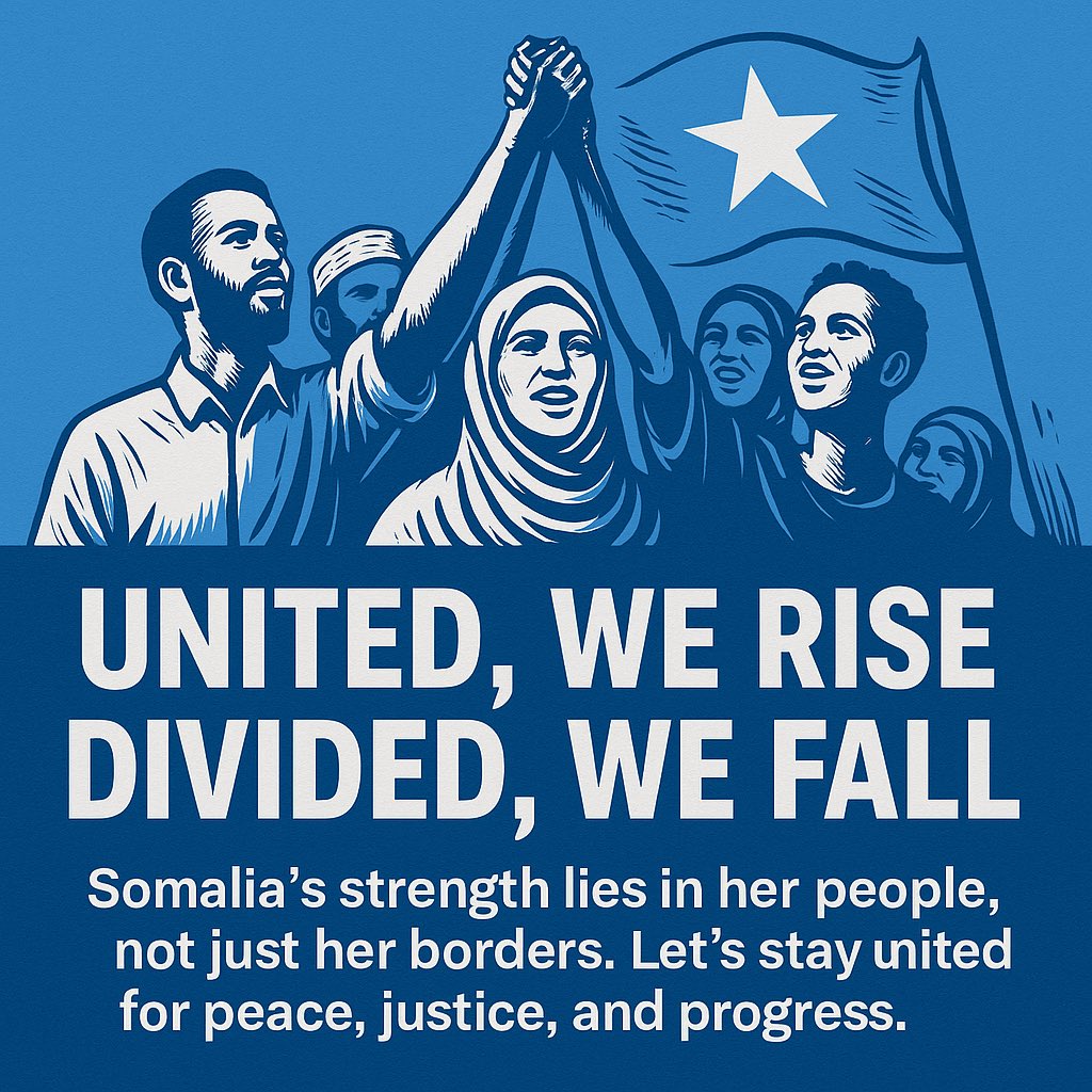 cabdullaahimo's tweet photo. Somalis strength is not in the land — it’s in her people. 🇸🇴
United, we are powerful. 
Divided, we are lost.
Let’s protect our unity — our most valuable treasure.
#SomaliUnity #TogetherWeRise https://t.co/rO63tls5TF