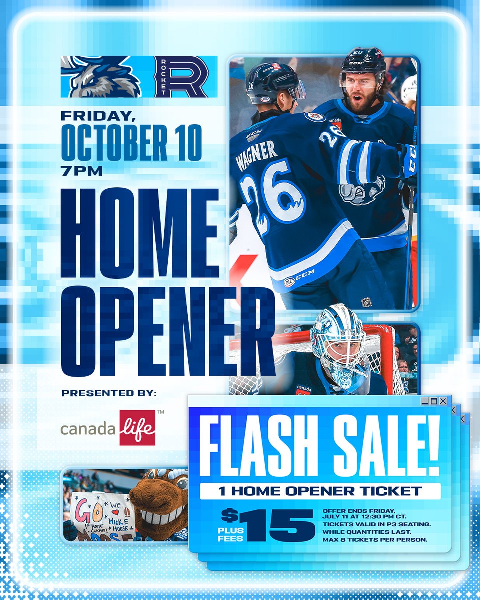 ManitobaMoose's tweet image. MARK. YOUR. CALENDAR. 🗓️
Moose hockey is BACK on October 10! Don't wait, get your tickets now for the Home Opener presented by @canadalifeco!
FLASH SALE 🎟️| bit.ly/3GghIh5