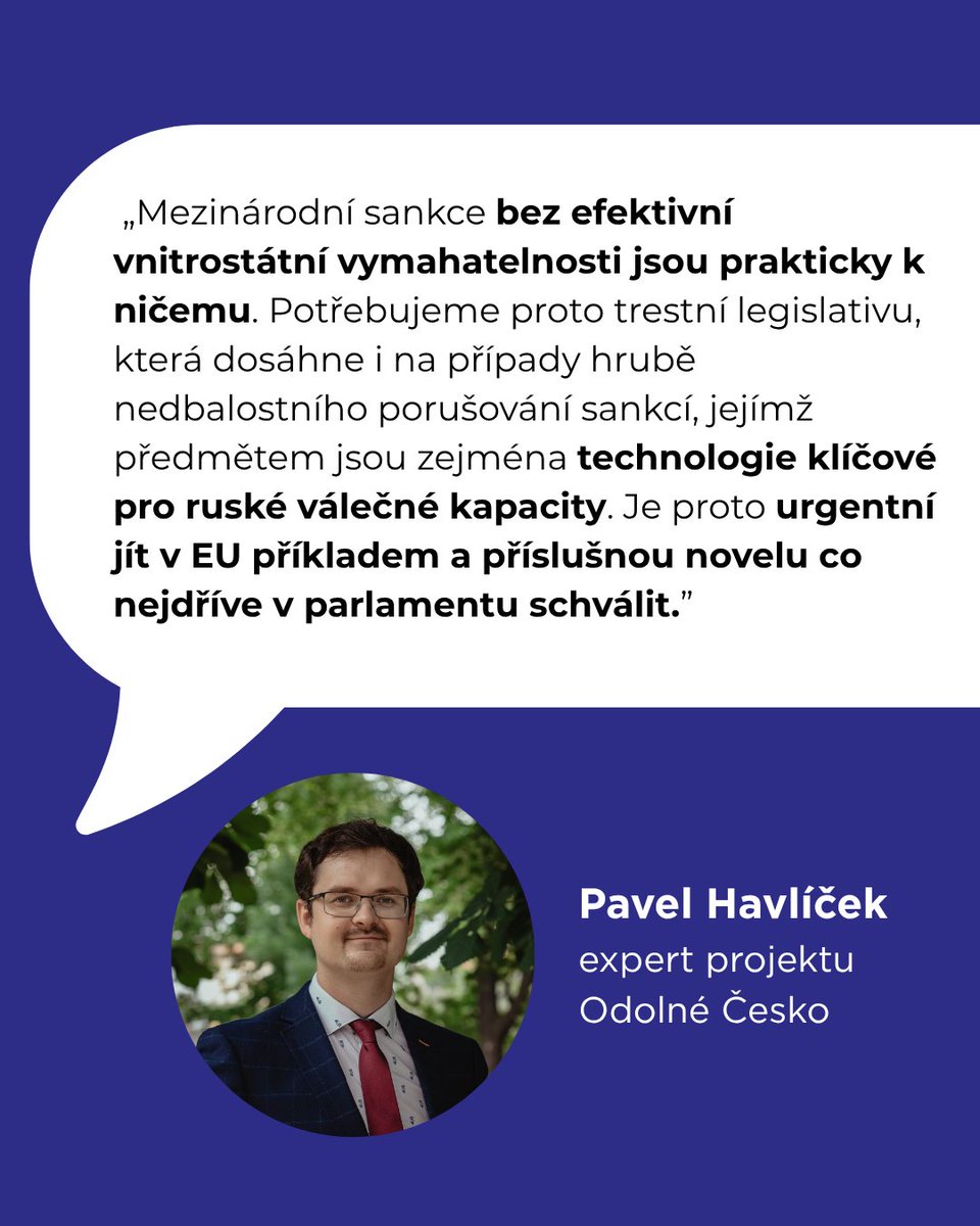 odolnecesko's tweet image. 📢 Novela trestního zákoníku a trestního řádu prošla Senátem a čeká na podpis prezidenta. Platit má od 1. 1. 2026.
✅ Po našich opakovaných výzvách se do zákona dostalo i:
– zpřesnění postihu za obcházení mezinárodních sankcí
– trestnost porušení sankcí i z hrubé nedbalosti…