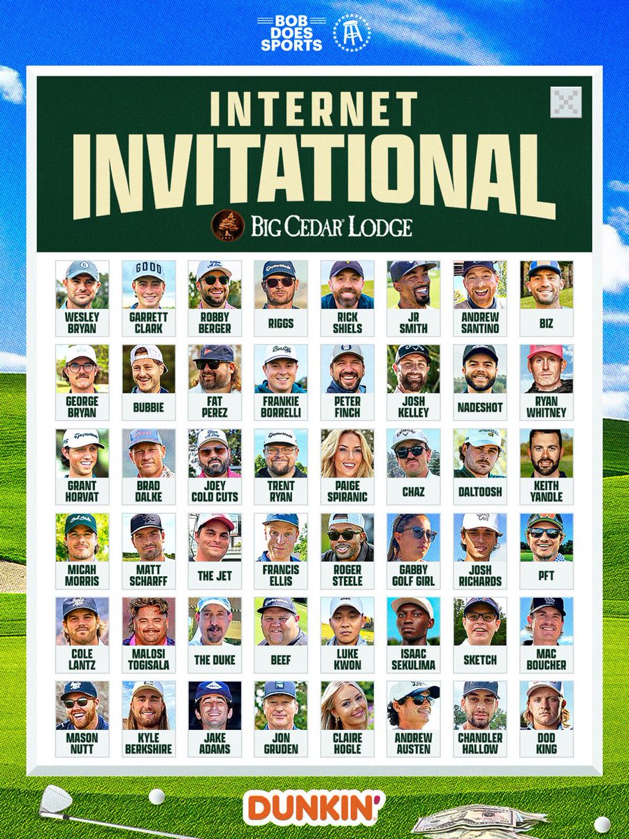 THE FIELD IS SET.

The first ever Internet Invitational at Big Cedar Lodge.

Presented by @DunkinDonuts
