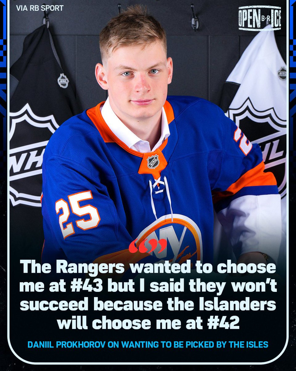 B/R Open Ice (@br_openice) on Twitter photo Daniil Prokhorov hit it off with the Isles so well that he told the Rangers there’s no shot he’s making it to #43 because the Isles got him at #42 😂
(via <a href="/rbsporthockey/">RB Sport (Hockey)</a>) Daniil Prokhorov hit it off with the Isles so well that he told the Rangers there’s no shot he’s making it to #43 because the Isles got him at #42 😂
(via <a href="/rbsporthockey/">RB Sport (Hockey)</a>)