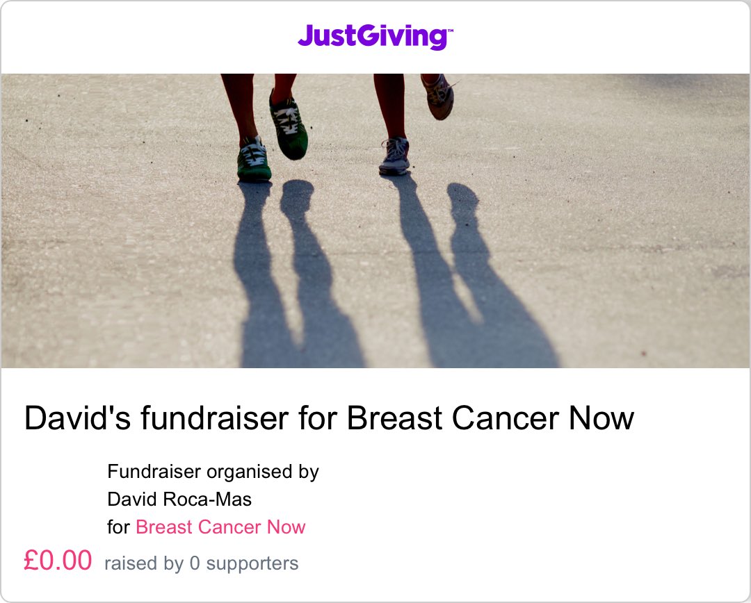 I'm fundraising for Breast Cancer Now. I’m going to be taking my battered knees round the Royal Parks Half Marathon in October. Check out my <a href="/JustGiving/">JustGiving</a> page and please donate if you can. Thank you! #JustGiving justgiving.com/page/david-roc…