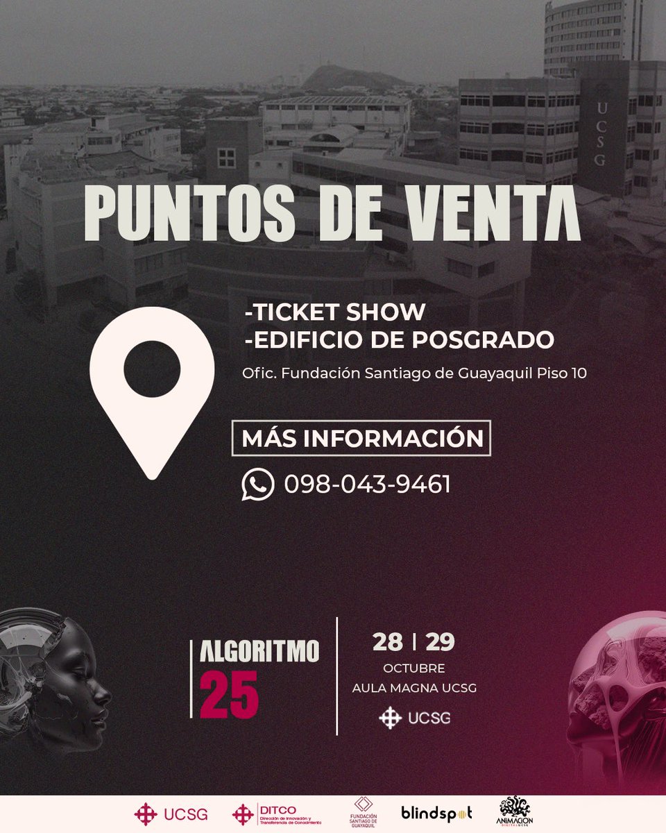 algoritmoucsg's tweet image. ¡ALGORITMO 25 está por llegar! 🚀

1er Congreso Internacional de Tecnología e Inteligencia Artificial 2025.🧠🤖
28 y 29 de Octubre | Aula Magna UCSG.
¡COMPRA AHORA!

#algoritmo25 #tecnologia #inteligênciaartificial