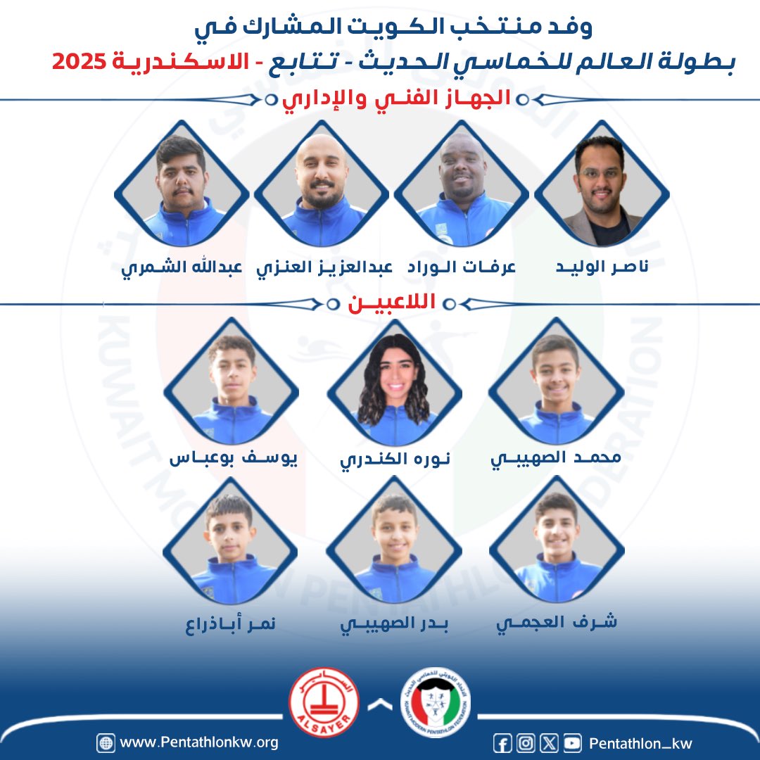 وفد منتخب الكويت للخماسي للحديث المشارك في بطولة العالم للخماسي الحديث تتابع - الاسكندرية 2025 🇪🇬
كل التوفيق لأبطال الكويت..🇰🇼 🤩👏
