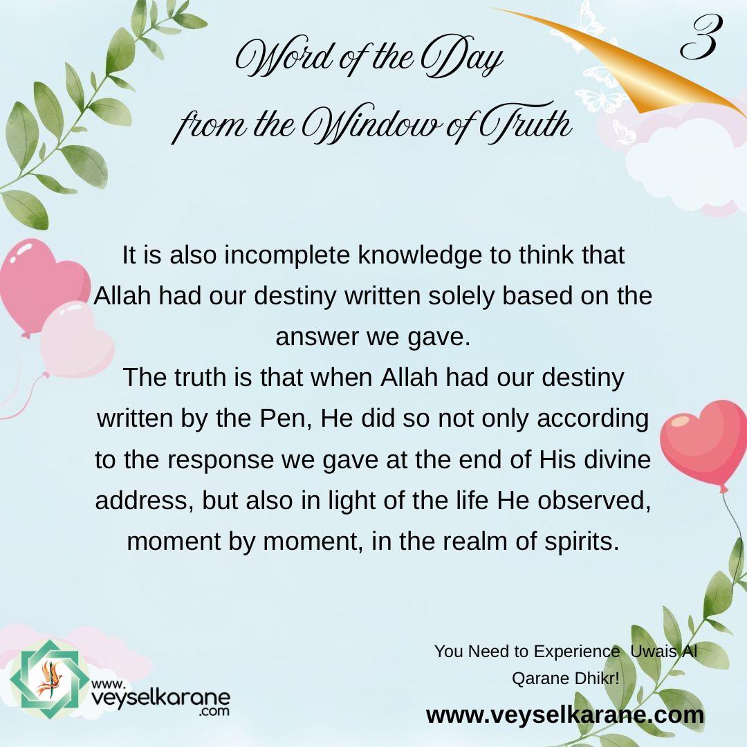 LUwaysi's tweet photo. To put it more clearly: from the moment we were first created until the moment we responded Allah’s question, every aspect of how we lived in that realm; what we thought, how we behaved, was recorded.

In truth, it is we who have shaped our own destiny. @veyselkarane https://t.co/DEkKEmuaL1