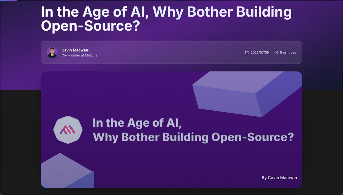 MetichaHQ's tweet photo. 🧠 Don’t outsource your brain to a bot.
Just dropped a new blog  written by @cavin_1910  on why open-source still matters and how to use AI without losing yourself.
Read it here 👉 https://t.co/ui0PozhOn2
#AI #OpenSource #MobileDevelopment #WebDevelopment https://t.co/i03fLCkSNr