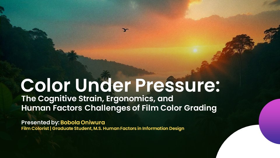I am thrilled to share that my research paper, "Color Under Pressure: The Cognitive Strain, Ergonomics, and Human Factors Challenges of Film Color Grading," has been officially accepted for presentation at ICCFMS this July.
Read more:  linkedin.com/posts/bobolaon…
