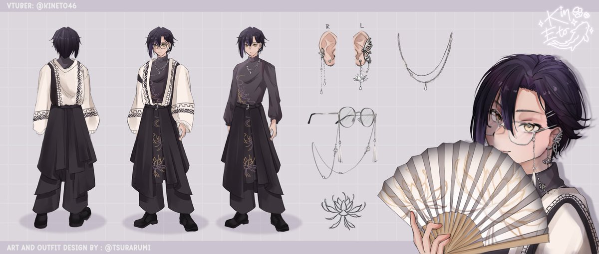 KinEto46's tweet photo. [NEW OUTFIT REFERENCE SHEET]

意味不明
meaning unknown.

design &amp; art by 🎨: @/TsuraRumi 

#KinEto │ #vtuber │ #outfitreveal https://t.co/7xBCIy28an