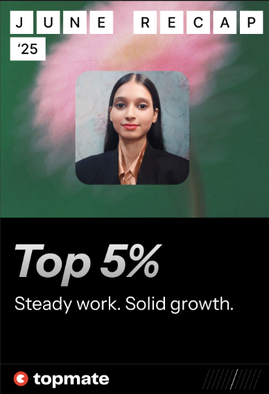 PayalKumar89652's tweet photo. In June, I landed in the Top 5% of all creators on @topmateHQ๐
Grateful to everyone who supported me last month. And if youโve been thinking of starting thereโs never been a better time.#Topmate #TopFivePercent #BuildInPublic #payalkumari10
https://t.co/qOUJCrTI1I @Ankx6 https://t.co/QBknlcvGik