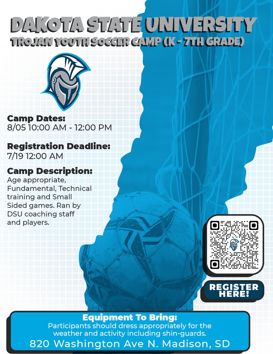 A little over a week left to sign up for Dakota State University Youth Soccer Camp!