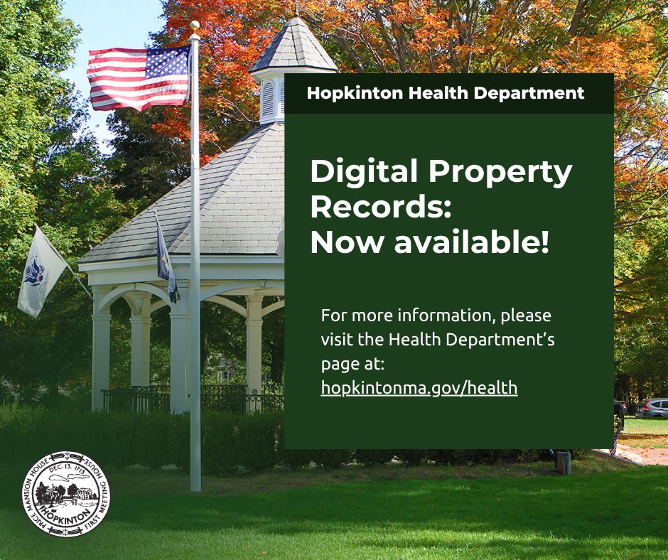 Hopkinton, MA (@hopkintonma) on Twitter photo Hopkinton, did you know that our Health Department's property records are now available digitally? Visit hopkintonma.gov/health to learn more! Hopkinton, did you know that our Health Department's property records are now available digitally? Visit hopkintonma.gov/health to learn more!
