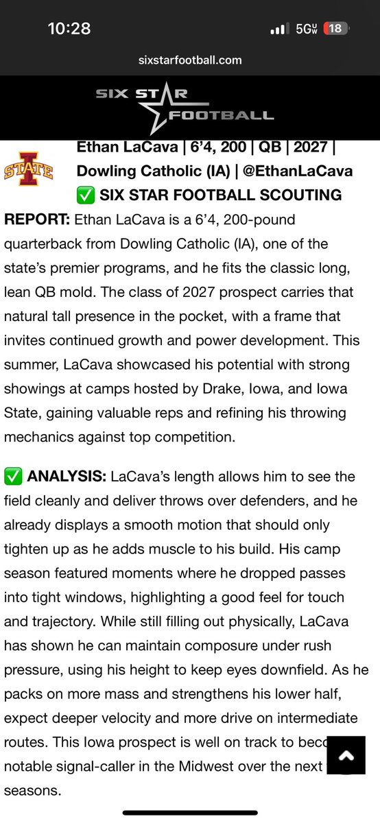 Ethan La Cava (@ethanlacava) on Twitter photo Thank you for the write up <a href="/sixstarfootball/">Six Star Football | PLUS+</a>! <a href="/CycloneFB/">Iowa State Football</a> <a href="/CoachJWaters/">Jake Waters</a> <a href="/CoachTWils/">Tom Wilson</a> Thank you for the write up <a href="/sixstarfootball/">Six Star Football | PLUS+</a>! <a href="/CycloneFB/">Iowa State Football</a> <a href="/CoachJWaters/">Jake Waters</a> <a href="/CoachTWils/">Tom Wilson</a>