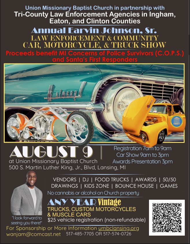 MagicJohnson's tweet image. Lansing, I look forward to seeing you at the Earvin Johnson Sr. car, motorcycle, and truck show on August 9th!
