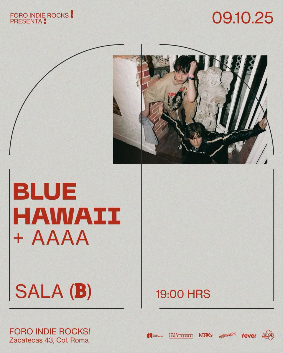 Blue Hawaii (<a href="/trubluhawaii/">BLUE HAWAII</a>) regresa a la Ciudad de México el 10 de septiembre para presentarse en la Sala B del Foro Indie Rocks en compañía del productor mexicano AAAA (<a href="/gabobarranco/">AAAA</a>).

Los boletos se podrán conseguir a partir del viernes 11 de julio a través de Passline. 👽