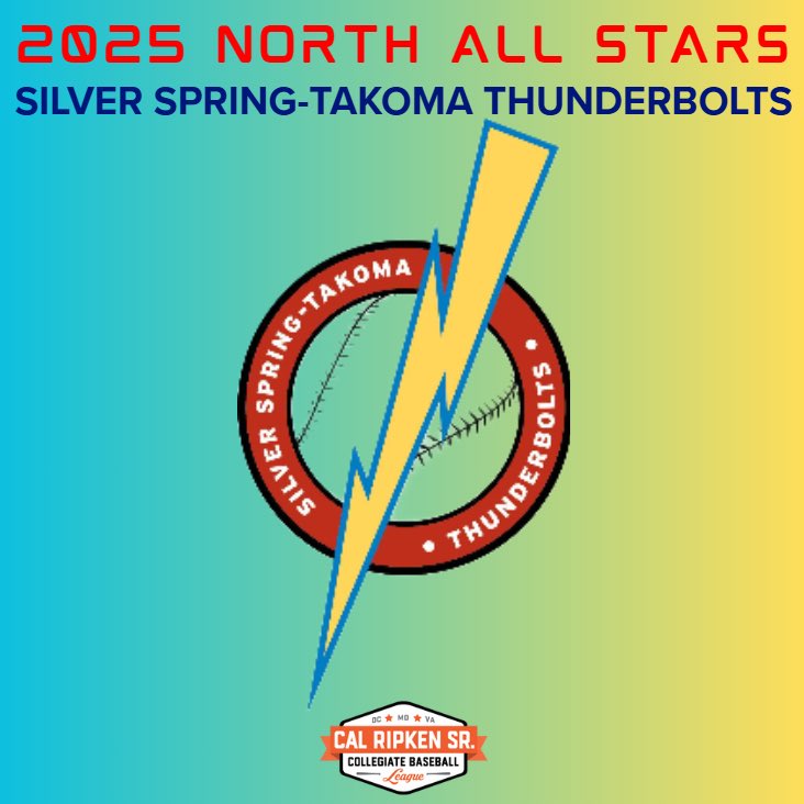 Your 2025 Silver Spring-Takoma Thunderbolts All Stars:
⭐️⭐️⭐️⭐️⭐️⭐️⭐️⭐️⭐️

#4 LHP Josh Domaracki 
#52 LHP Jake Treasure
#51 RHP Nicky Keane
#36 IF David Vozzo
#45 IF Tyson Gill
#14 IF Nolan Kutney
#47 RHP/IF Brady Grimes
#27 C Vance Bonior
#12 OF/C Steve Thomas