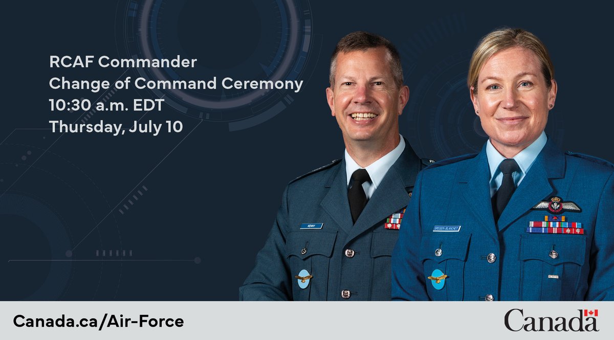 RCAF_ARC's tweet image. The RCAF will be live-streaming on Facebook tomorrow, July 10 at 10:30 a.m. EDT: facebook.com/RCAF.ARC
Join us live to welcome LGen Jamie Speiser-Blanchet as the Commander of the RCAF. LGen Speiser-Blanchet brings a wealth of operational and command experience to the top job.