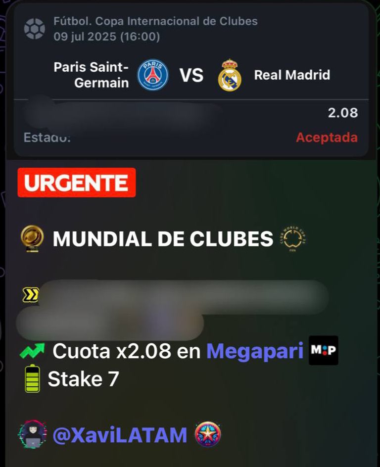 seleccionProArg's tweet image. 🇫🇷 PSG VS REAL MADRID 🇪🇸

Partidazo por las semifinales del #MundialDeClubes y tengo dos apuestas que me gustan mucho 🔝

Clasifica PSG  x1,75 🇫🇷
Y la otra apuesta ya está disponible en el canal de Telegram 🔝
enlace en el primer comentario👇🏼