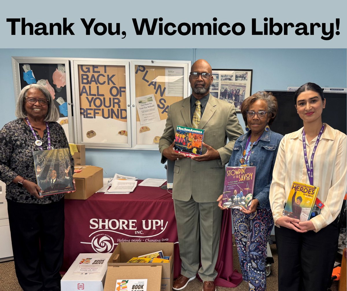 shoreup's tweet photo. 📚 Big thanks to @WicomicoLibrary for donating books celebrating Black history &amp; culture to SHORE UP! Special gratitude to Bernadette Canady for delivering them on her last day before retirement—a meaningful send-off! #BlackHistory365 #CommunityAction #ThankYouWicomicoLibrary https://t.co/E7HoYfsoD5