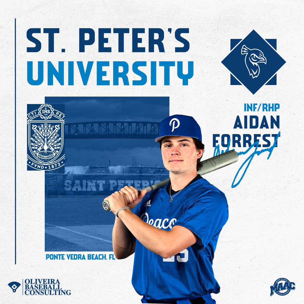 OBC_Recruits's tweet image. Congrats to Aidan Forrest on his commitment to St. Peter&apos;s University. A dynamic 2 way talent is heading to Jersey City to play for the Peacocks. Excited for the Forrest family #SPU #StrutUp 🦚 #MAAC #Committed #OBC