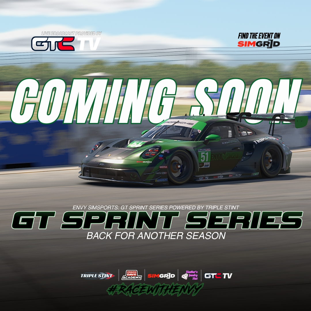 envysimsports's tweet photo. Our #GTSprintSeries will be returning for another season soon. Make sure you follow us #SimGrid so you don't miss any of our events: https://t.co/BUsCQcEeRE
#RaceWithEnvy @triple_stint #simracing @GTChampions_ #coachdavesetups #iracing #GTCtv https://t.co/Pp7wyUKVIa