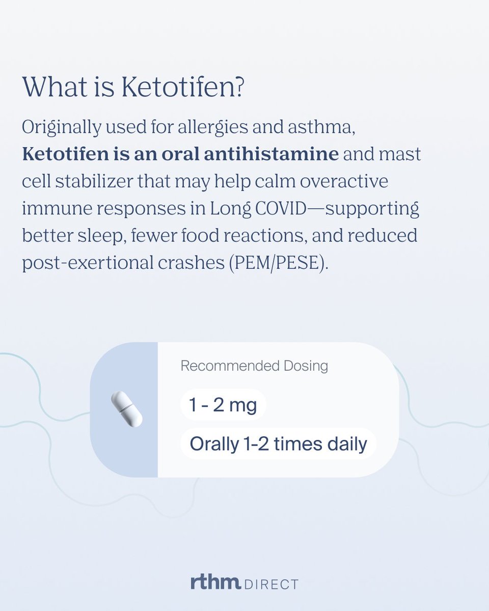 RTHM_Health's tweet image. Have you tried ketotifen for Long COVID, ME/CFS, or MCAS-related symptoms?
According to real world data from patients using ketotifen through RTHM Direct, 58.5% of RTHM Direct patients *who were prescribed ketotifen* reported noticeable improvements in their symptoms—and 80% of…