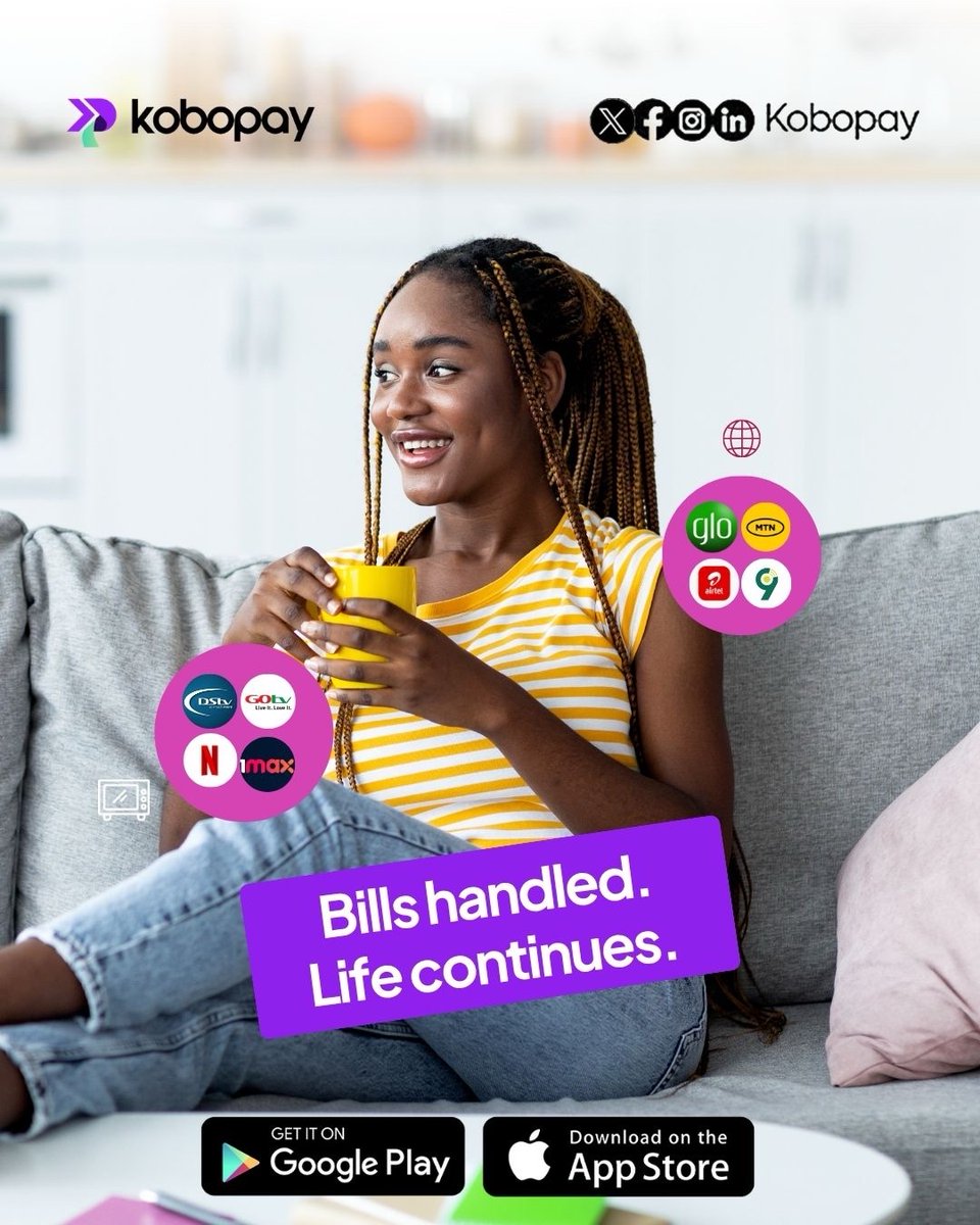 Kobopay's tweet photo. Electricity, water, internet bills sorted without leaving your apartment. Exactly how life should be. #Kobopay 

#BillMastery #LifeBalance https://t.co/flCBbjkGup